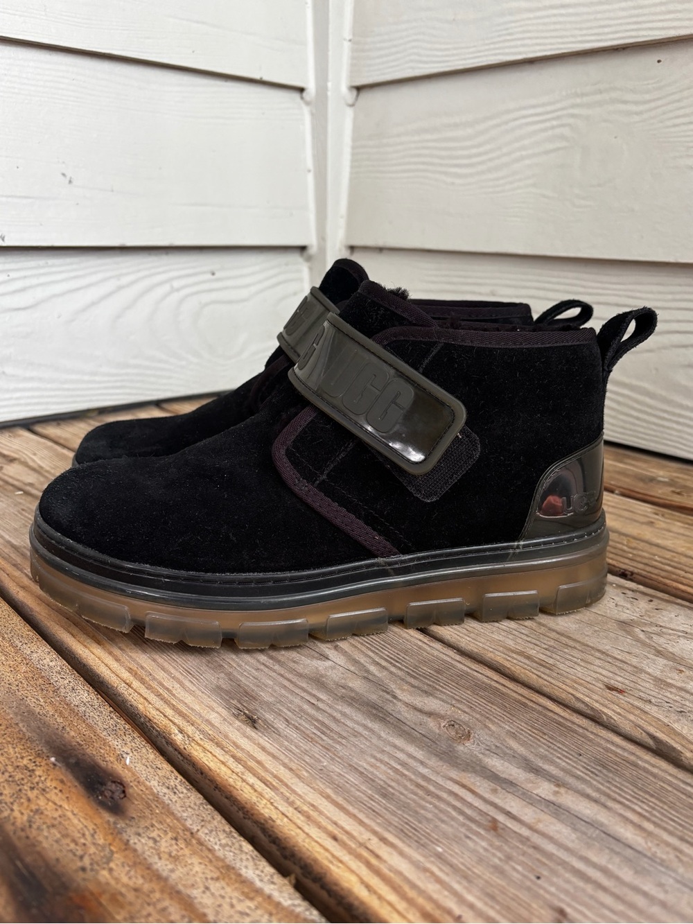 UGG Neumel Clear Platform Boots Black Suede Waterproof‎ Shearling Women’s 10